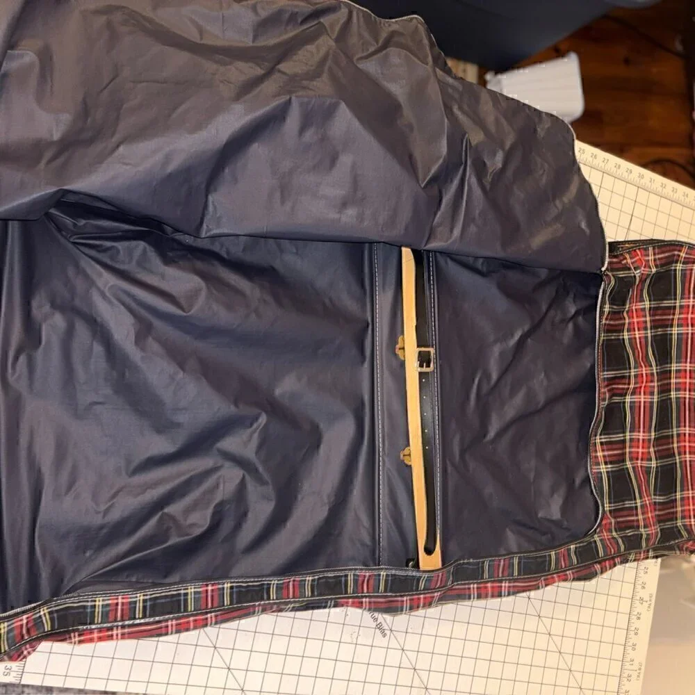 Vintage Tartan Plaid Hanging Suit Garment Bag - Leather Handle Original Hardware